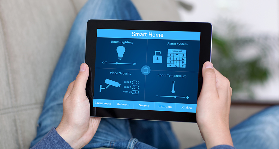 The ability to access and control security components from a mobile device is one of the top smart home trends in Newburgh. Close-up of smart home security app.