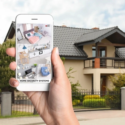 Newburgh vivint phone display of cctv live feed in front of a house